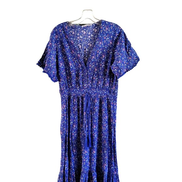 R. Viomos Royal Blue Cotton Rayon Boho Maxi Dress Size Small - Picture 2 of 5